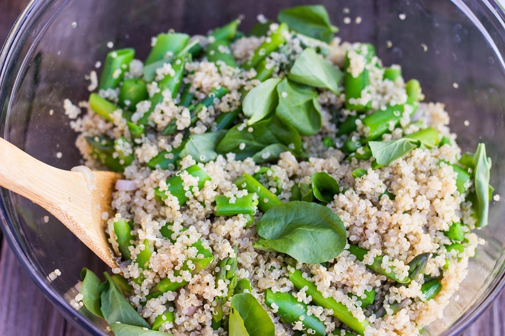 Spring Quinoa Salad mixed up in a bowl