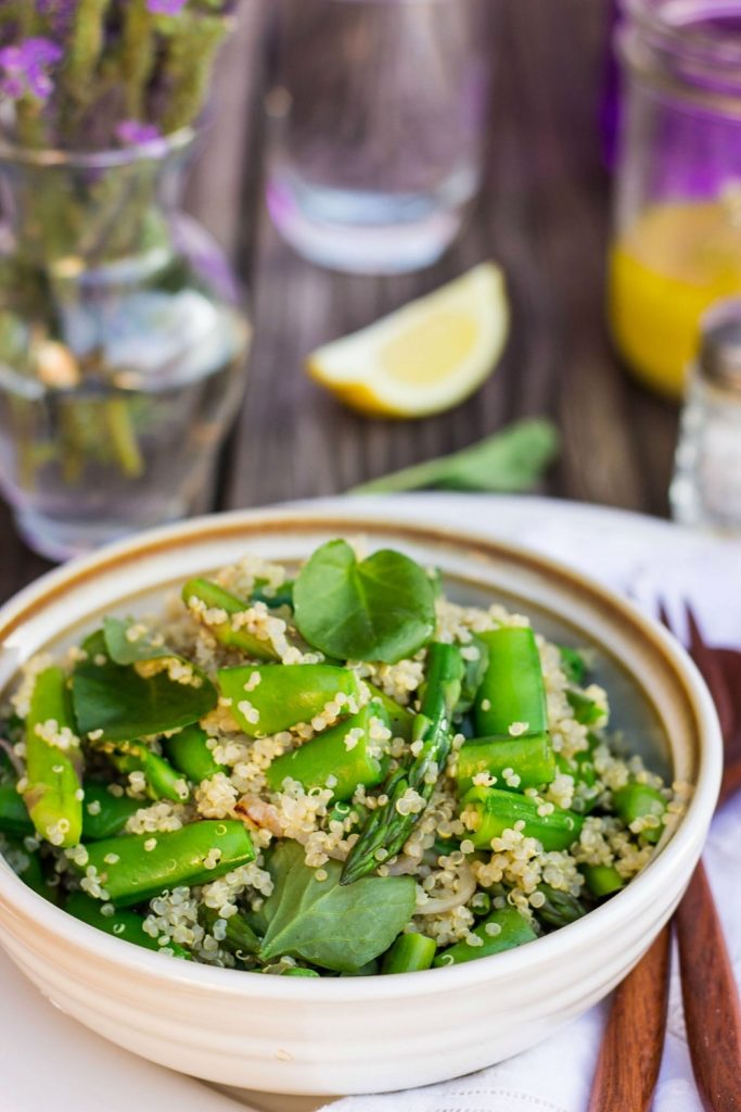 spring quinoa salad in a bowl