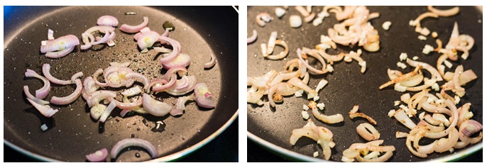 shallots being cooked in a pan