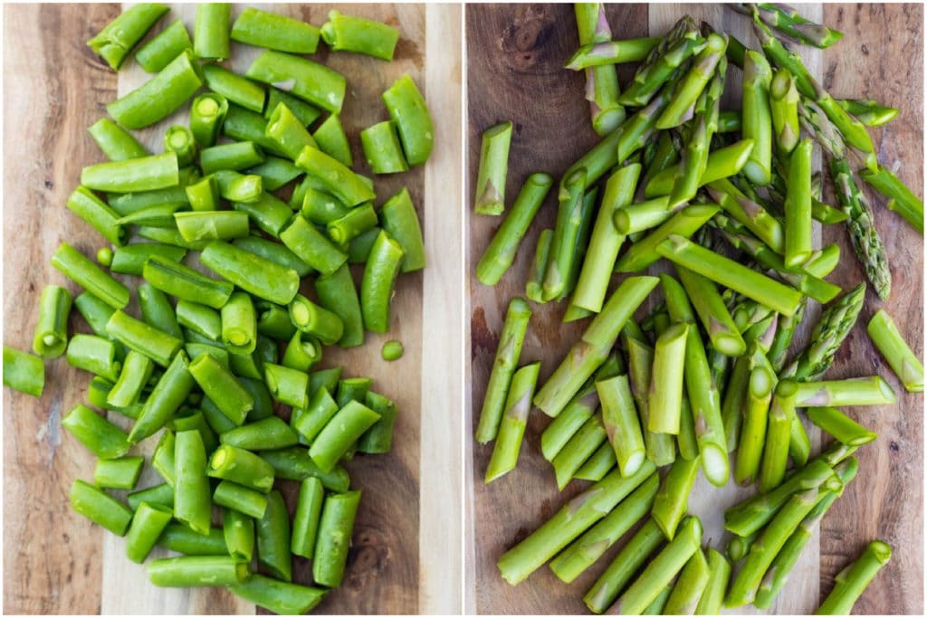 diced up peas and asparagus