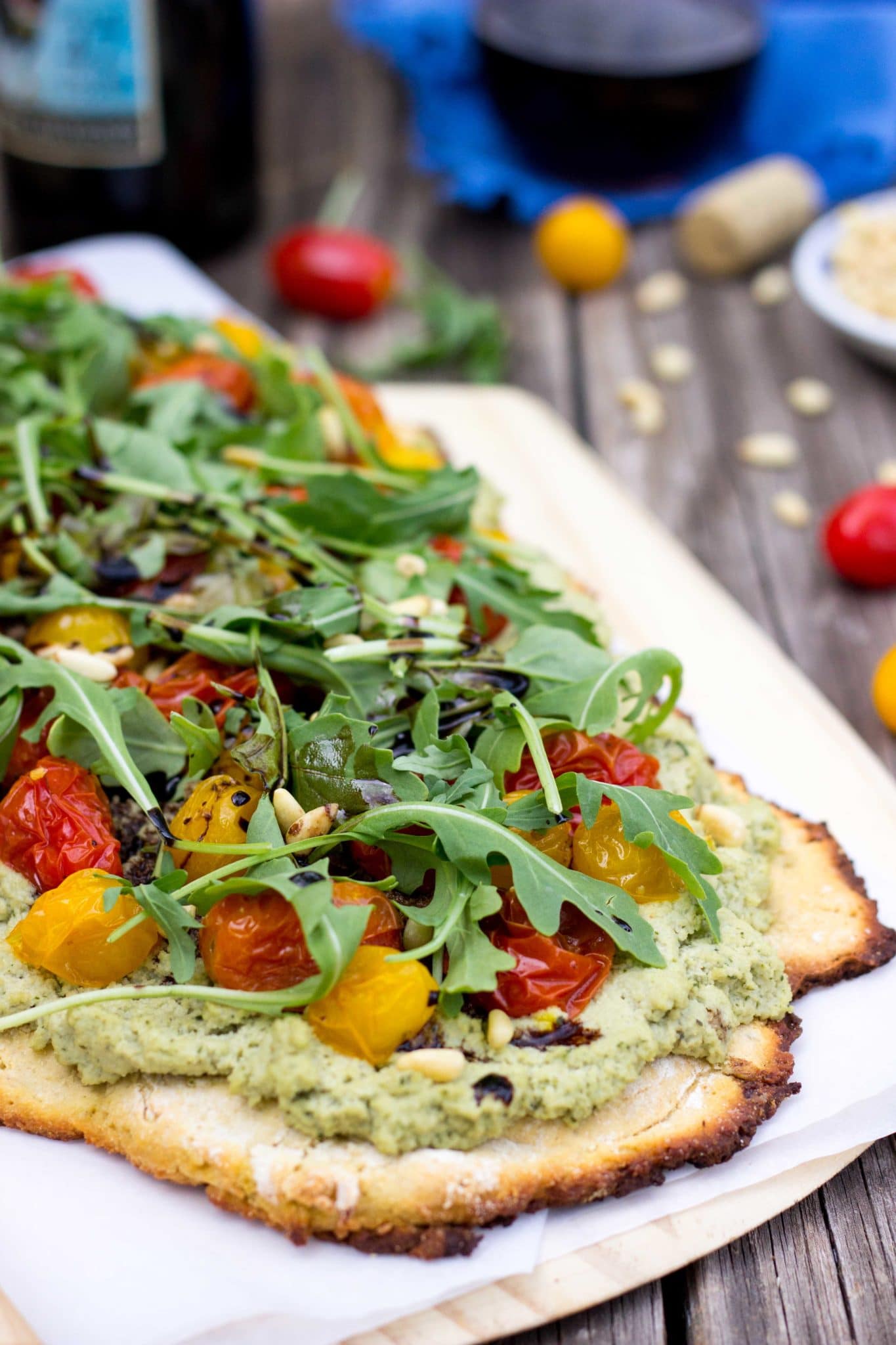 Basil & Roasted Garlic Ricotta Pizza with Roasted Cherry Tomatoes