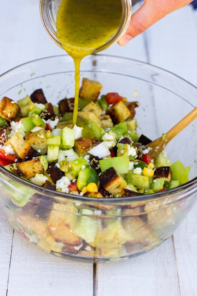 Green Tomato Southwest Panzanella Salad with Cilantro Lime Vinatgrette-9550