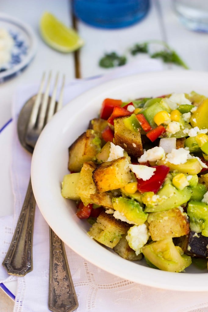 Green Tomato Southwest Panzanella Salad with Cilantro Lime Vinatgrette-9584