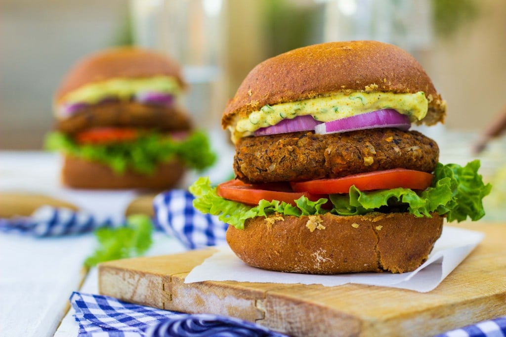 Smokey Sweet Potato, Black Bean & Brown Rice Veggie Burgers with Curry Cilantro Mayo-9979