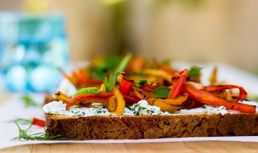 Herbed Goat Cheese Toasts with Balsamic Roasted Sweet Peppers-0121