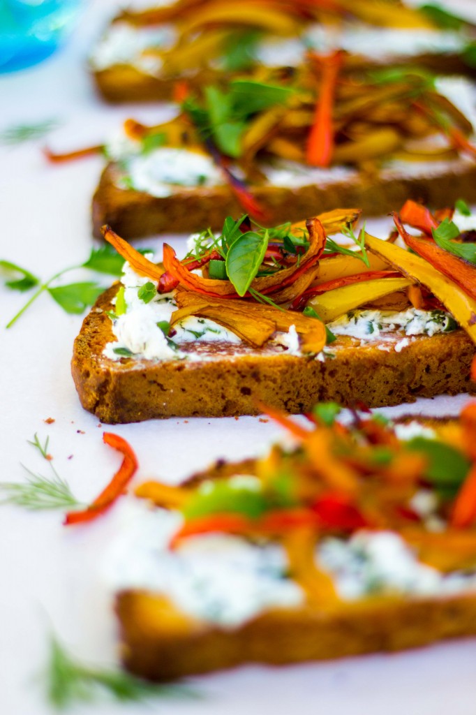 Herbed Goat Cheese Toasts with Balsamic Roasted Sweet Peppers-0126