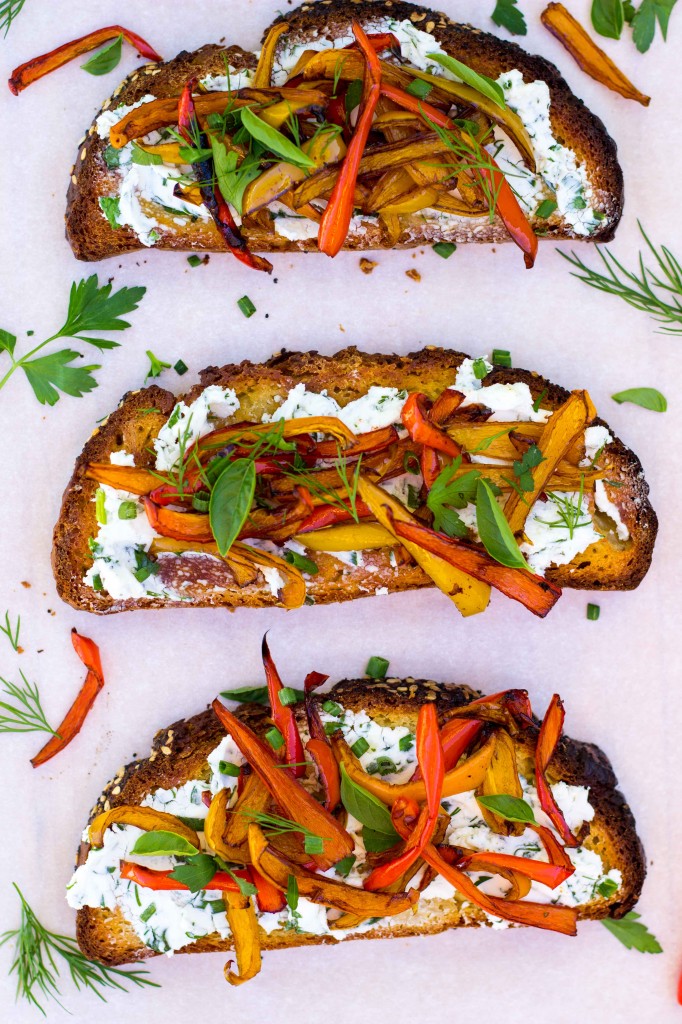 Herbed Goat Cheese Toasts with Balsamic Roasted Sweet Peppers-0149