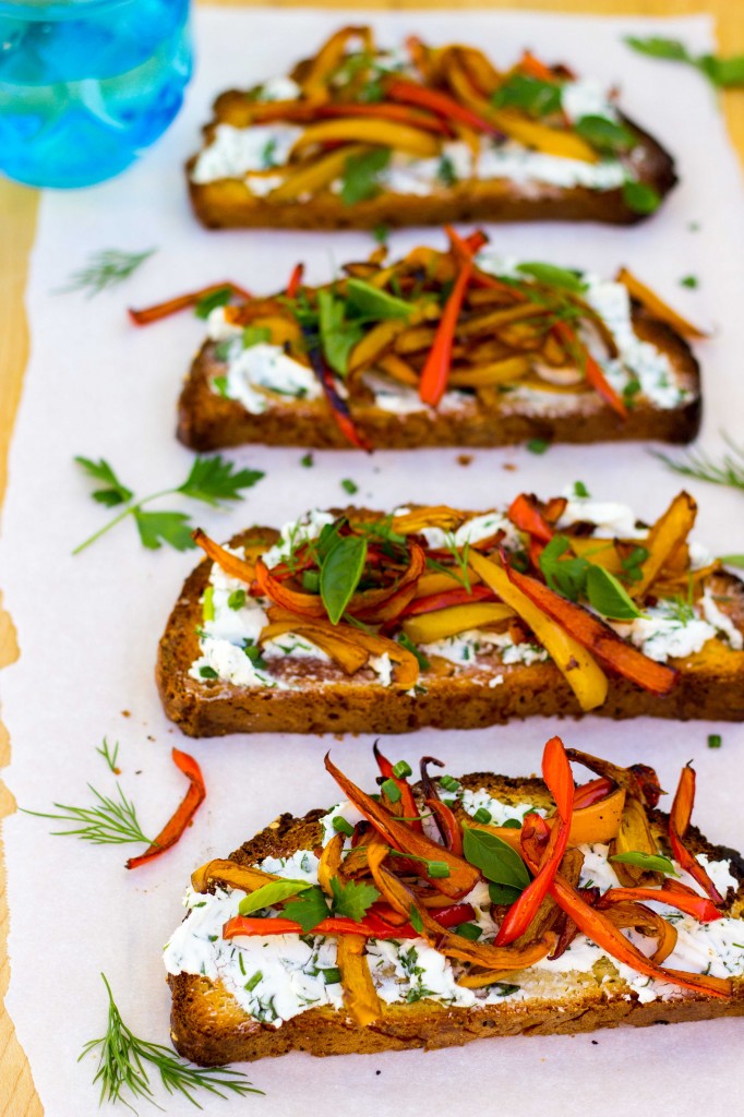 Herbed Goat Cheese Toasts with Balsamic Roasted Sweet Peppers-0150