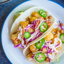 BBQ Cauliflower & Chickpea Tacos with a Creamy Lime Slaw {gf+v}