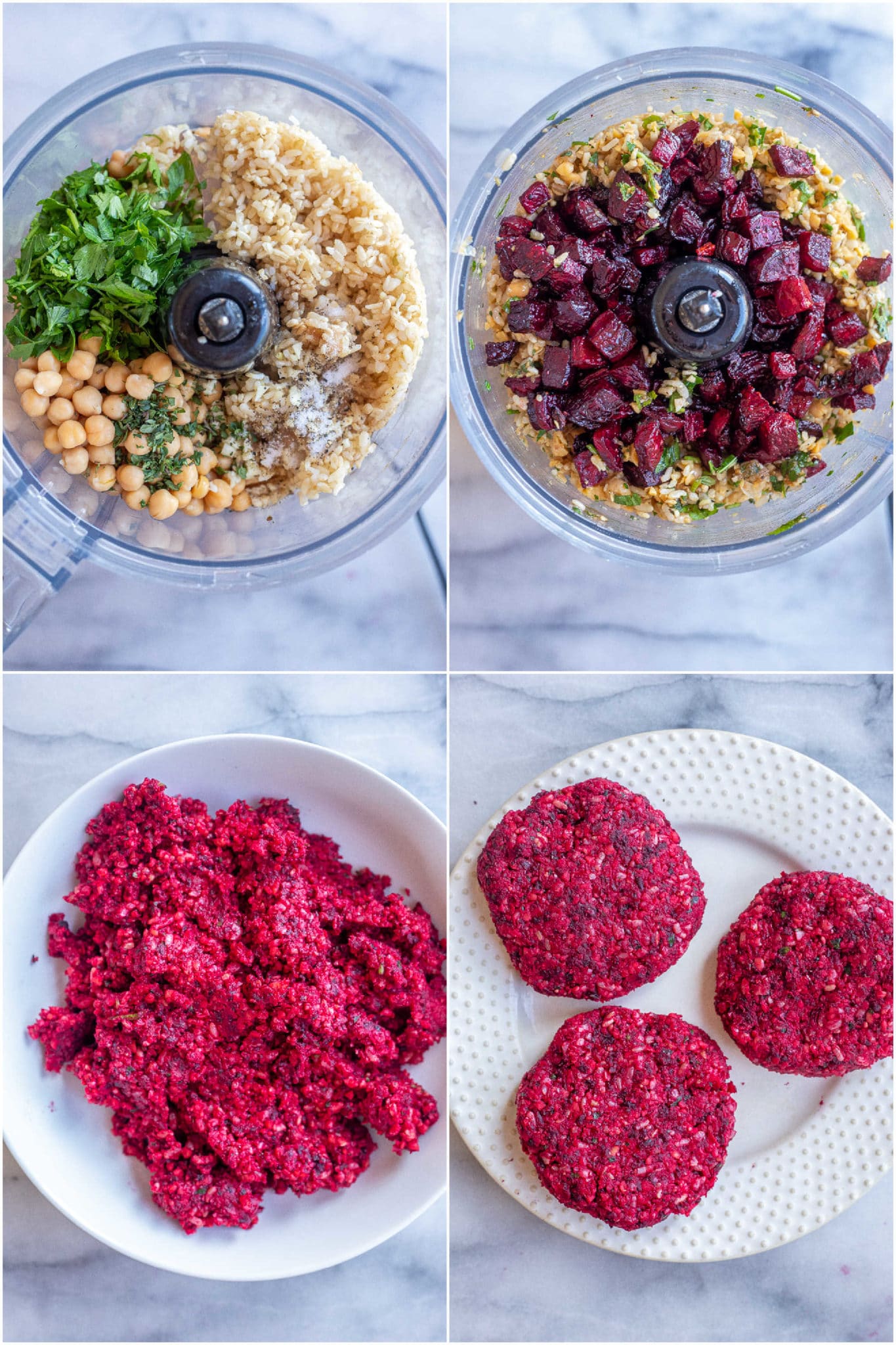 showing how to make easy vegan beet burgers with brown rice and chickpeas