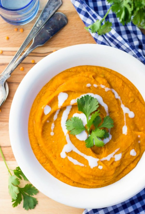 Curried Sweet Potato, Carrot & Red Lentil Soup - She Likes Food