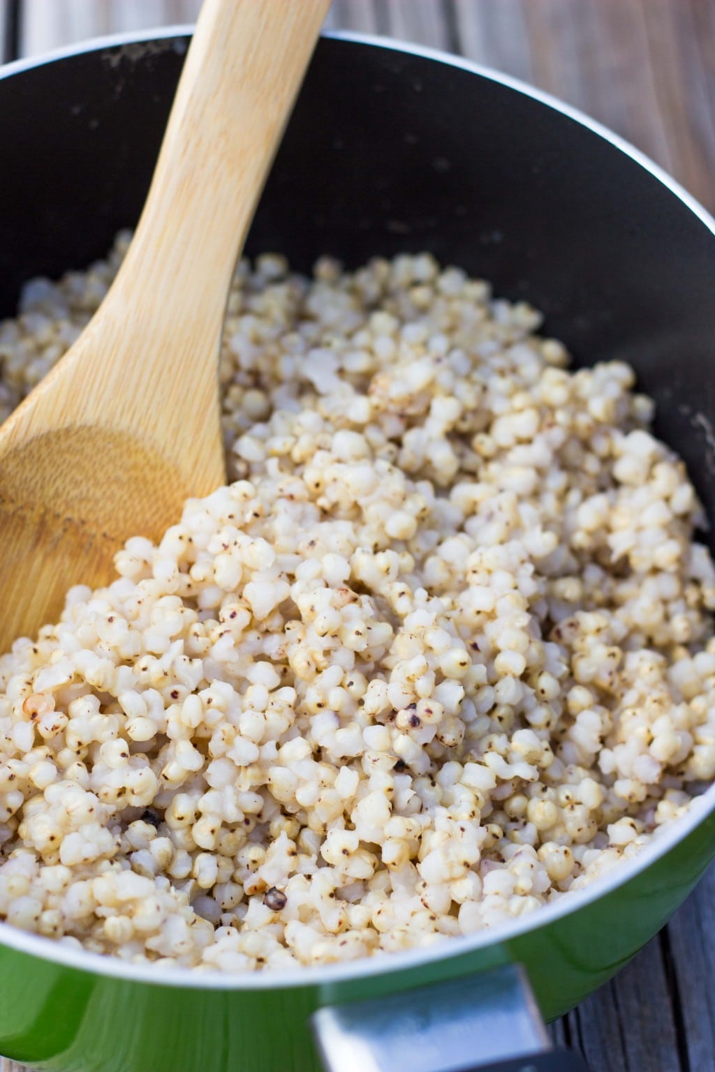 cooked sorghum in a pot