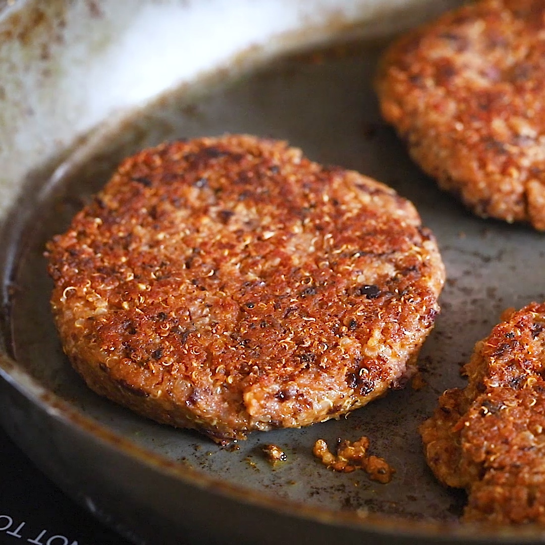 close up of a cooked veggie burger