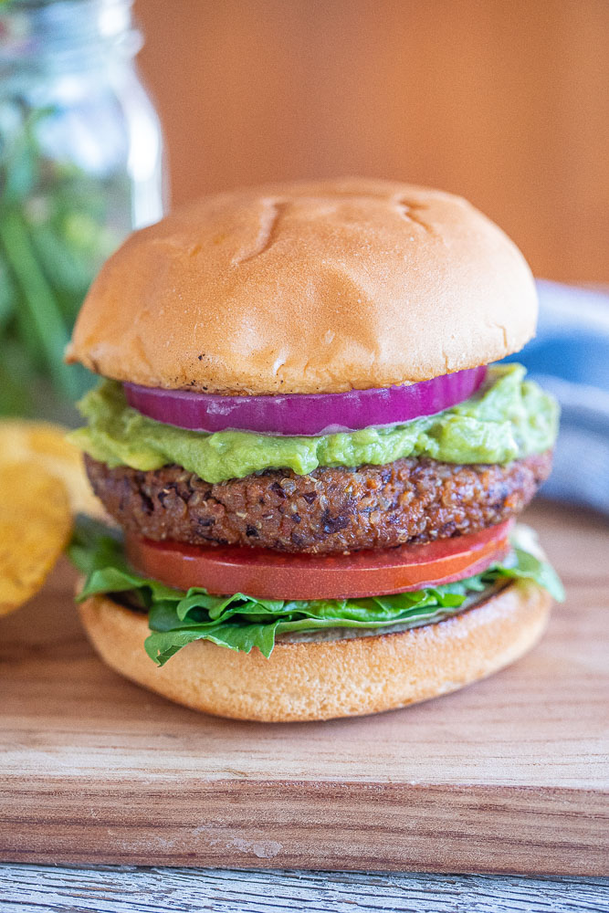 close up of a vegan black bean burger