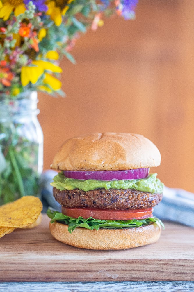 far away shot of a easy vegan black bean burger