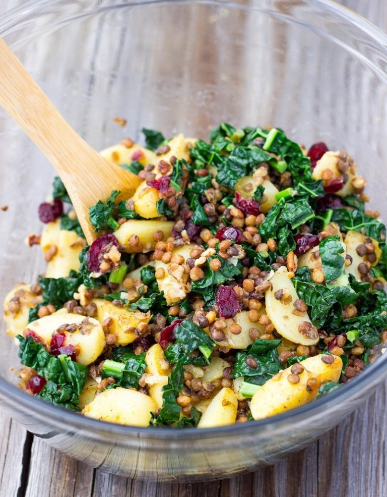 Warm Lentil, Kale & Potato Salad with Lemon Dijon Dressing She Likes Food