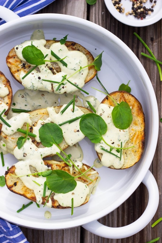Grilled Potatoes with Vegan Ranch Dressing & Watercress-3498