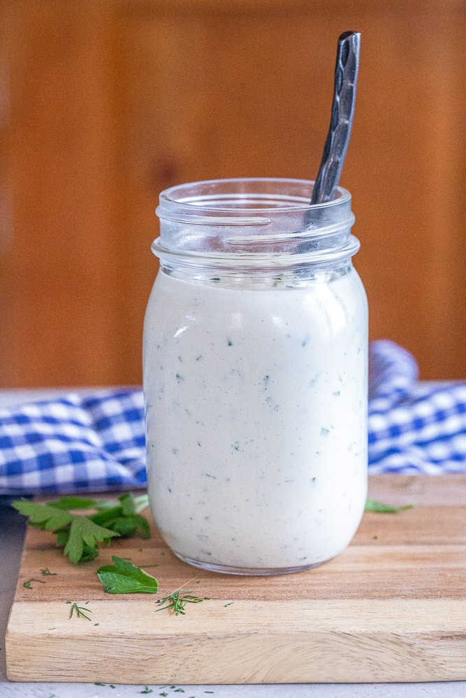 a bottle of vegan ranch dressing