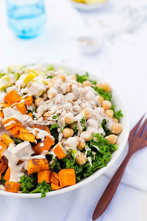 Kale Salad with Sweet Potato, Chickpeas & Avocado with Creamy Tahini Dressing-7006