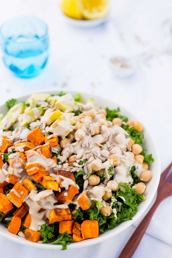 Kale Salad with Sweet Potato, Chickpeas & Avocado with Creamy Tahini Dressing-7111