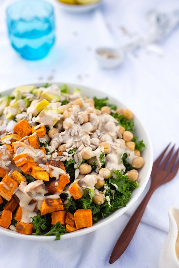 Kale Salad with Sweet Potato, Chickpeas & Avocado with Creamy Tahini Dressing-7151