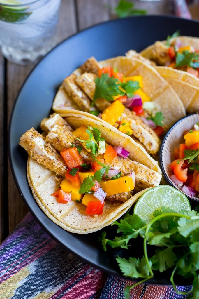 Tortilla Chip Crusted Tofu Tacos with Mango Salsa-1369