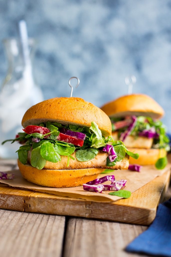 Crispy Tofu Sandwiches with Sweet Pea Green Peanut Slaw