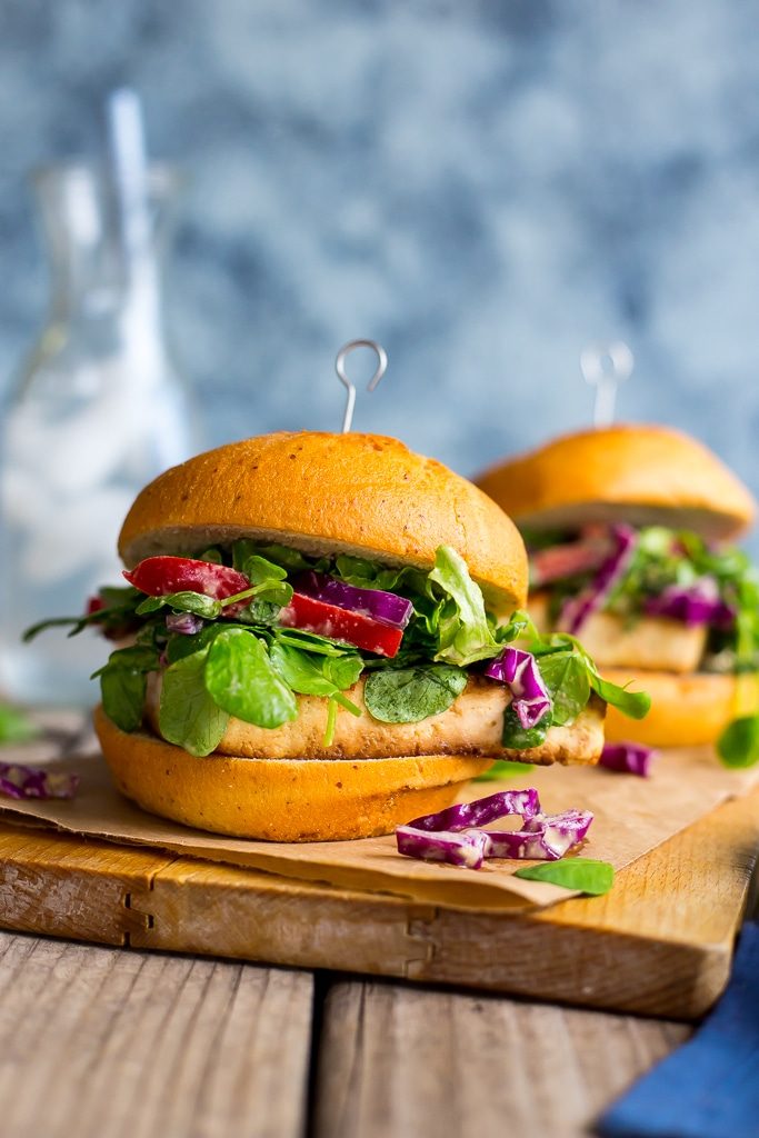 Crispy Tofu Sandwiches with Sweet Pea Greens Peanut Slaw-5426