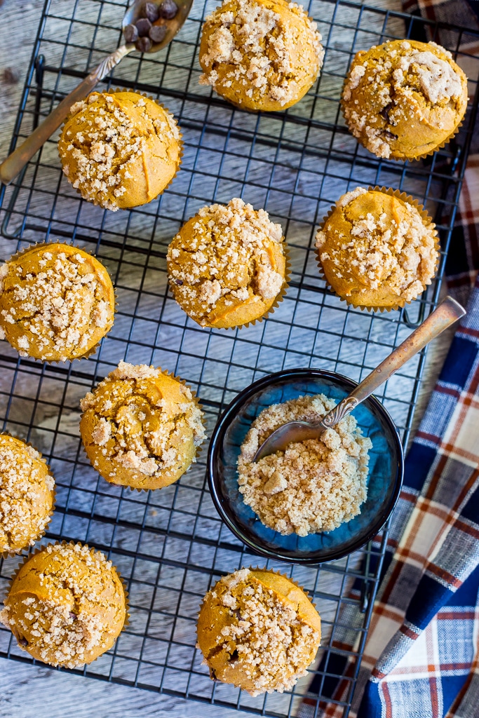 Gluten Free Pumpkin Muffins with Chocolate Chips & Steusal Topping-image