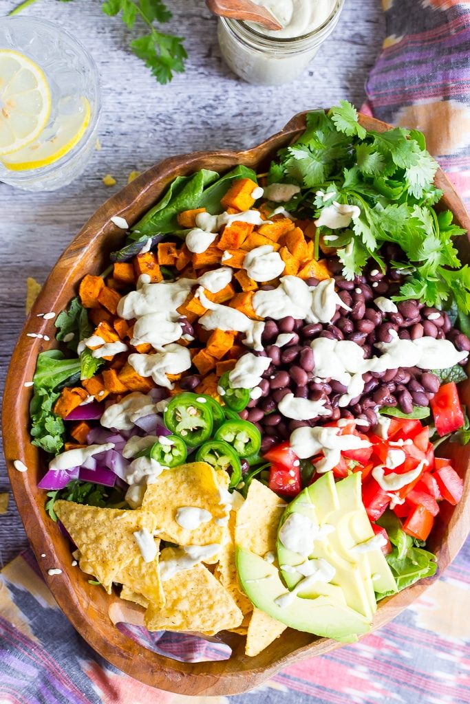 Sweet Potato Taco Salad with Pepper Greens & Jalapeno Ranch - She Likes ...