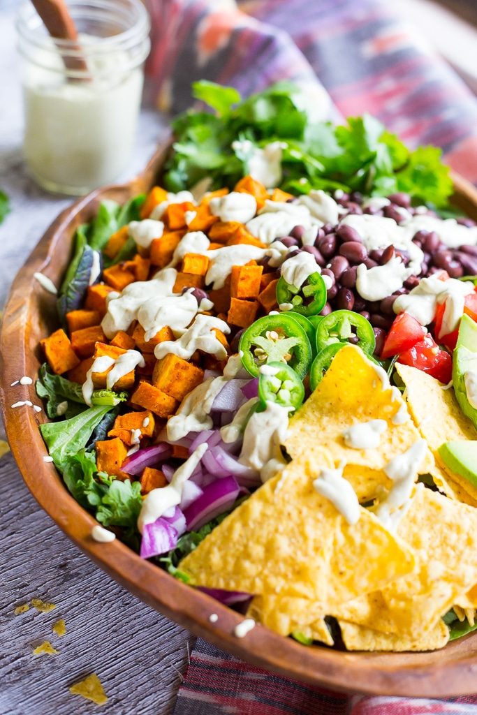 Sweet Potato Taco Salad with Pepper Greens & Jalapeno Ranch - She Likes ...