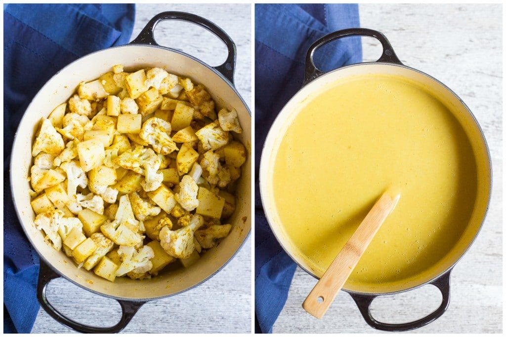 Curry Cauliflower & Potato Soup with Crispy Chickpeas