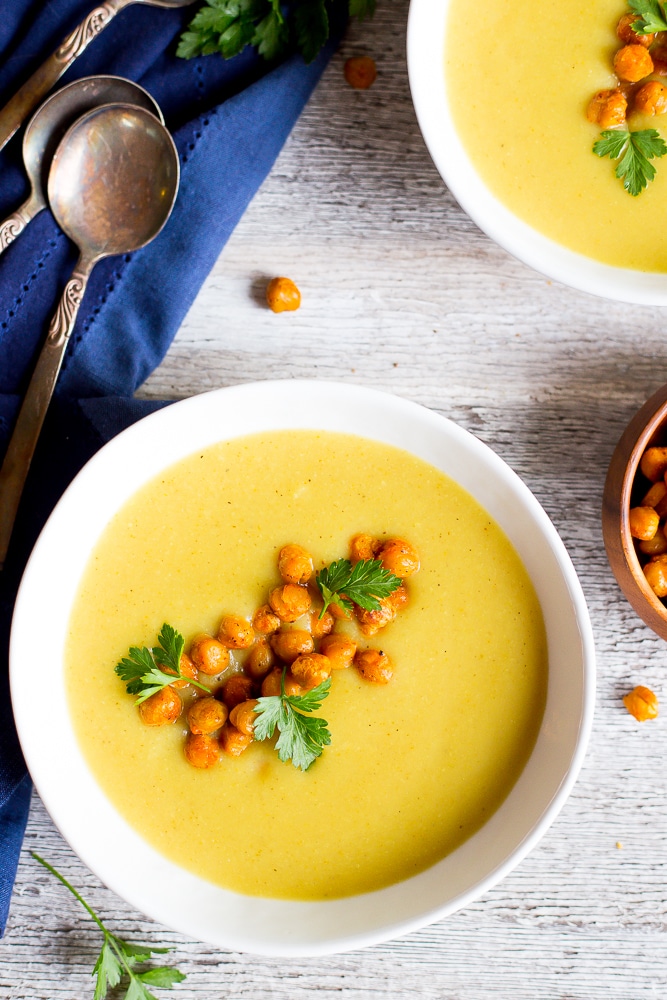 Curry Cauliflower & Potato Soup with Crispy Chickpeas - Main