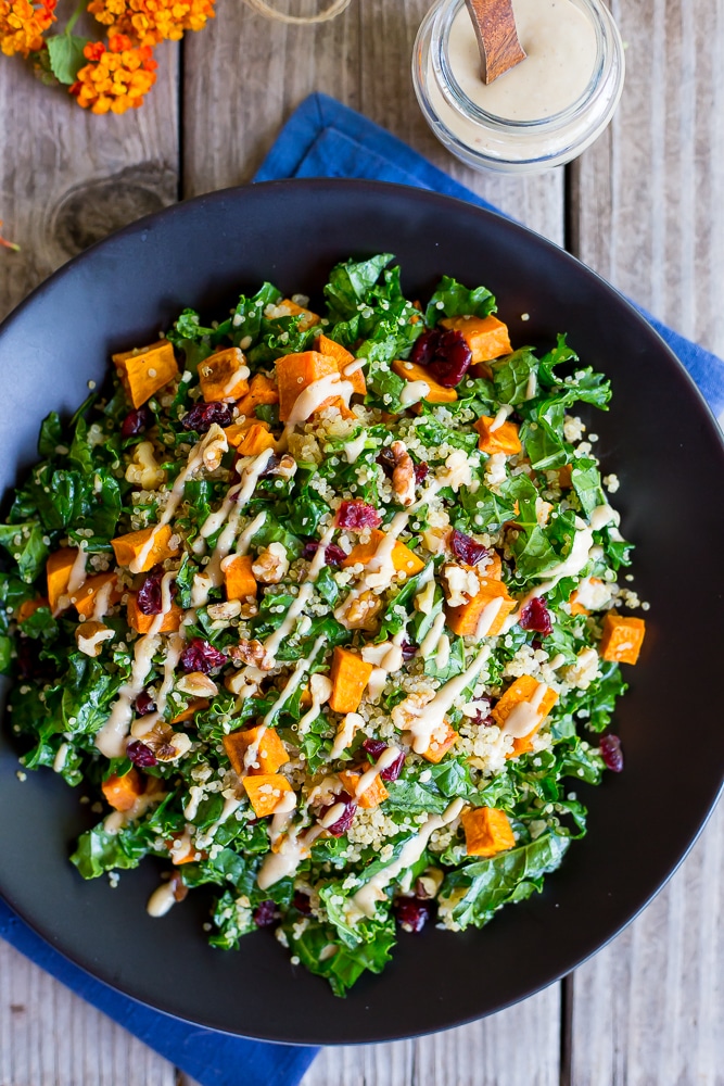 Fall Quinoa Salad with Kale, Sweet Potato Maple Tahini Dressing She Likes Food Fall Quinoa Salad with Kale, Sweet Potato Maple Tahini Dressing She Likes Food