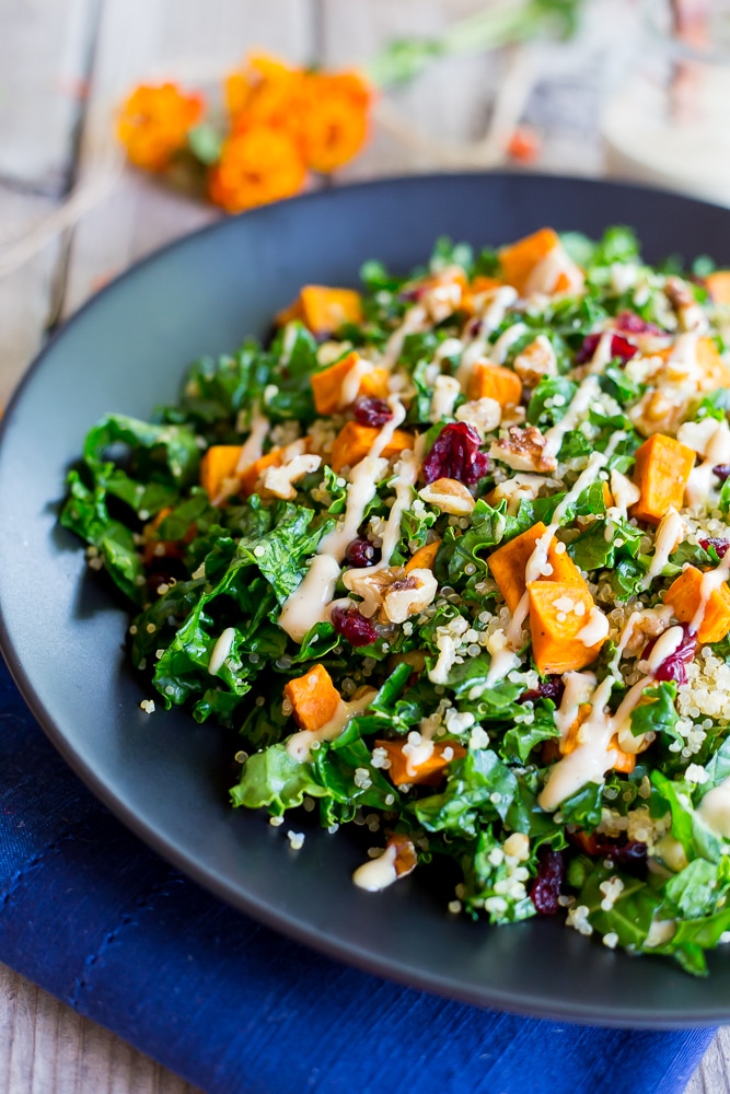 Fall Quinoa Salad with Kale, Sweet Potato & Maple Tahini Dressing-6189