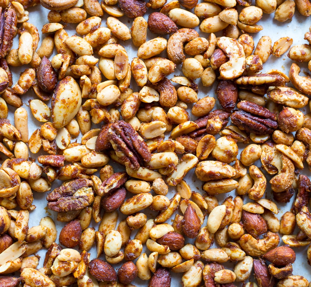 a sheet pan of pumpkin spiced mixed nuts