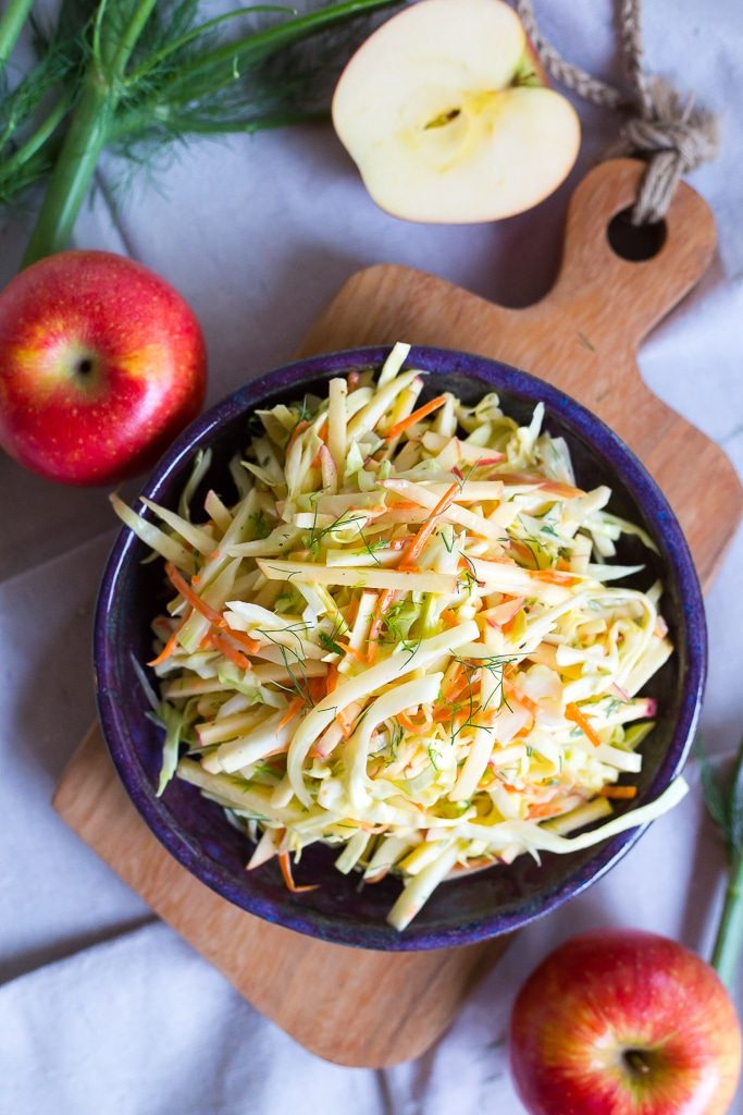 Crisp and refreshing Fennel and Apple Coleslaw!  Perfect for a side dish or to top your sandwiches and tacos with! {vegan, gluten free}