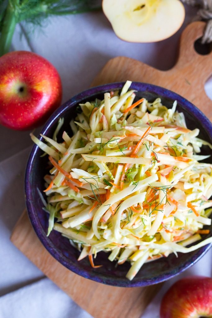 Crisp and refreshing Fennel and Apple Coleslaw!  Perfect for a side dish or to top your sandwiches and tacos with! {vegan, gluten free}