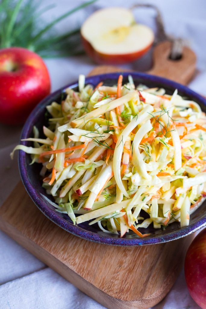Crisp and refreshing Fennel and Apple Coleslaw!  Perfect for a side dish or to top your sandwiches and tacos with! {vegan, gluten free}