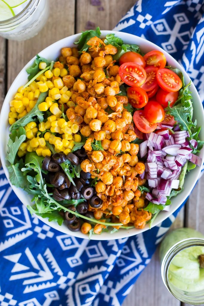 Seasoned Chickpea Taco Salad with Avocado Ranch Dressing - She Likes Food