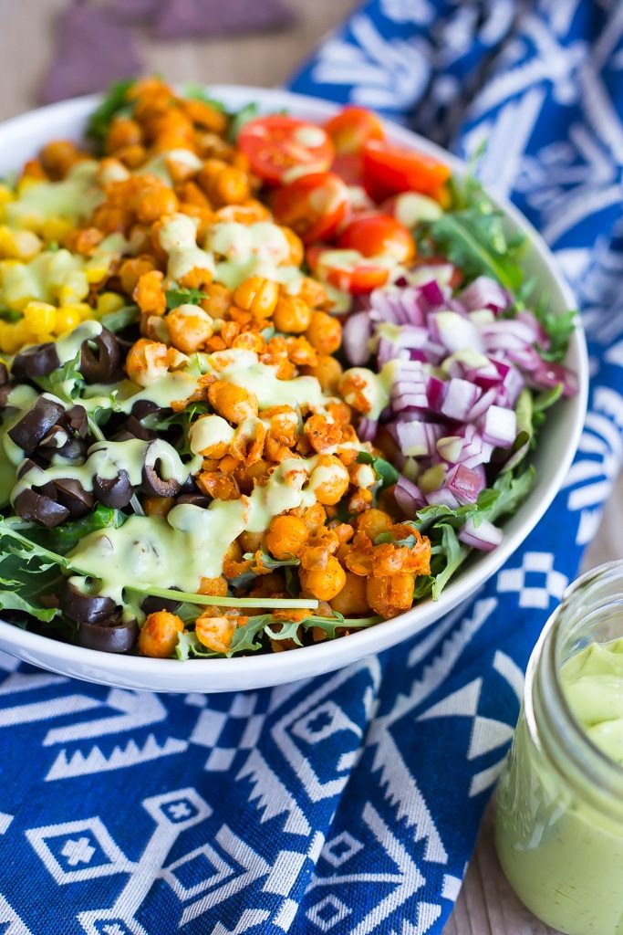 Seasoned Chickpea Taco Salad with Avocado Ranch Dressing - She Likes Food