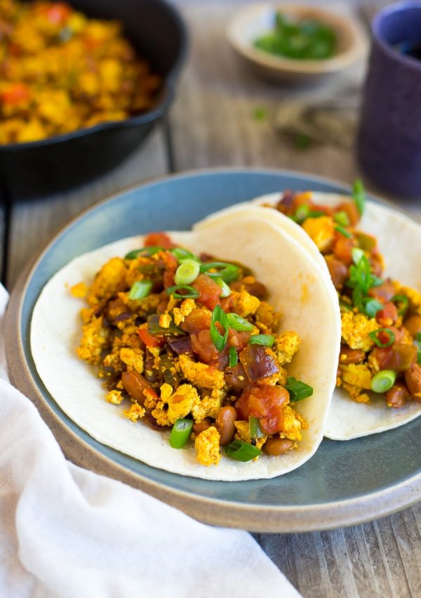 Southwest Tofu Scramble Breakfast Tacos - She Likes Food