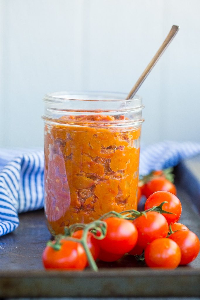 This Easy Cherry Tomato Jam is the perfect condiment for the summer!  Add it to anything from toast to pizza! {gluten free, vegan}