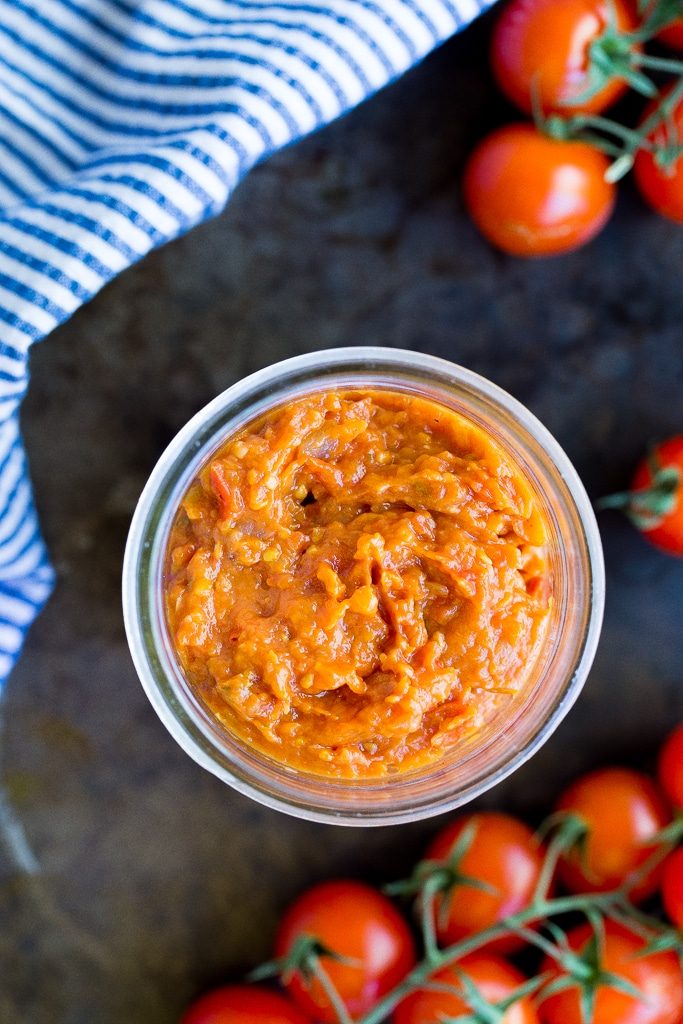 This Easy Cherry Tomato Jam is the perfect condiment for the summer!  Add it to anything from toast to pizza! {gluten free, vegan}