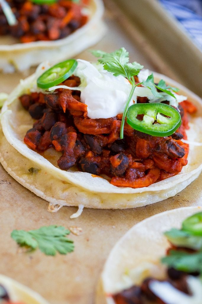 Inside Out Enchiladas with Black Beans & Spiralized Sweet Potato. Thesecome together in only 30 minutes and are so much easier to make than regular enchiladas, but have the same great taste!