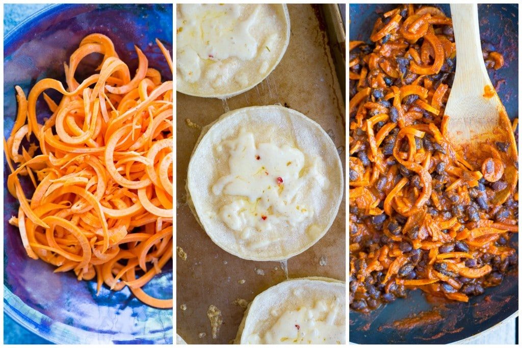 Inside Out Enchiladas with Black Beans & Spiralized Sweet Potato. Thesecome together in only 30 minutes and are so much easier to make than regular enchiladas, but have the same great taste!