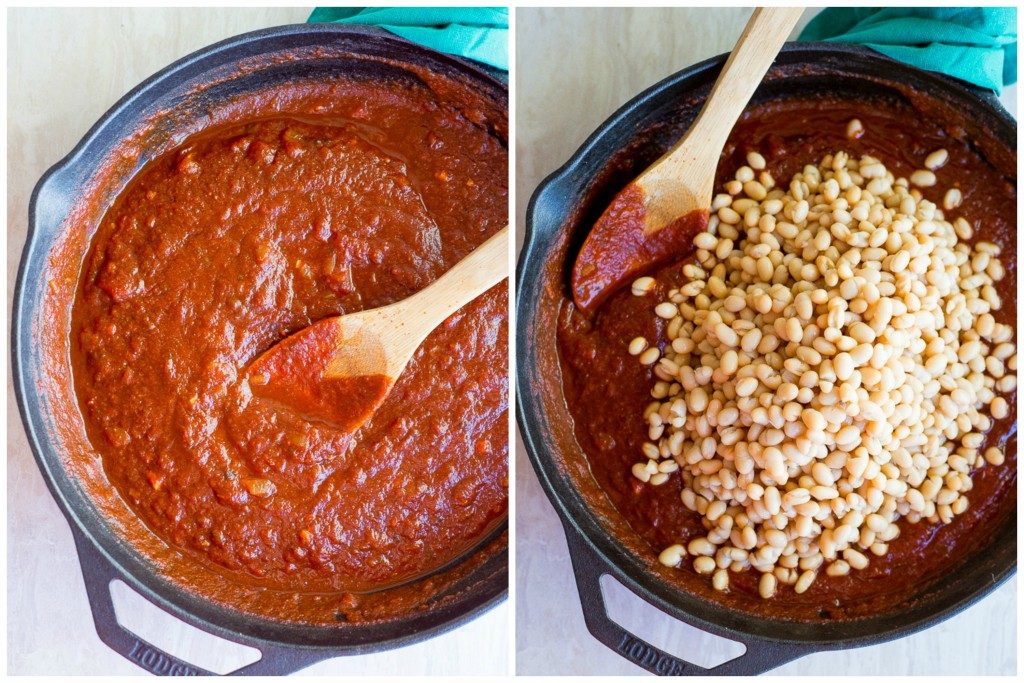 showing how to make vegetarian baked beans