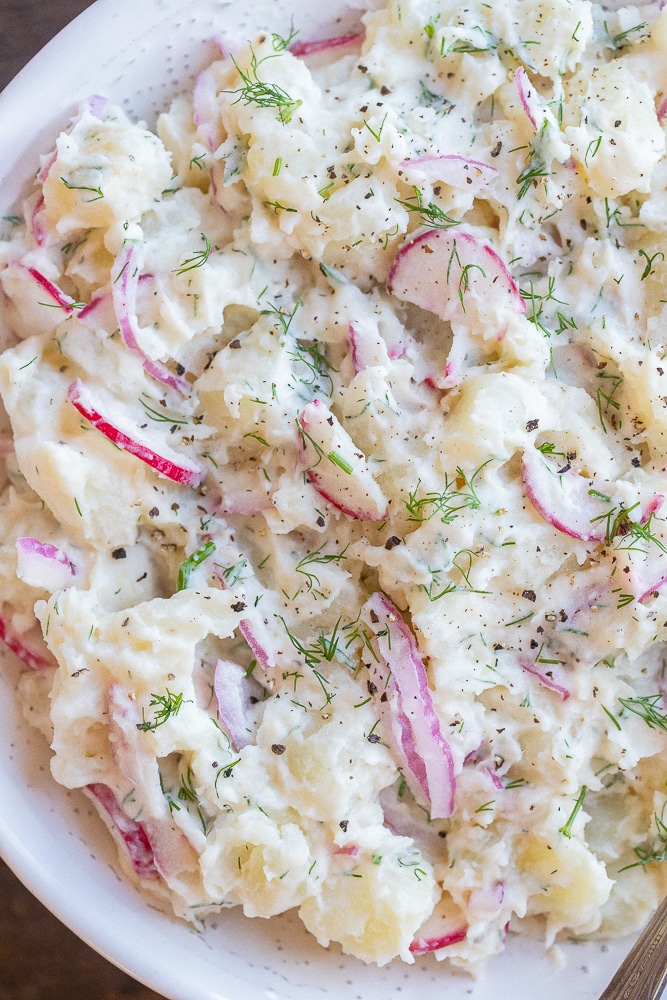 salt and vinegar potato salad in a bowl