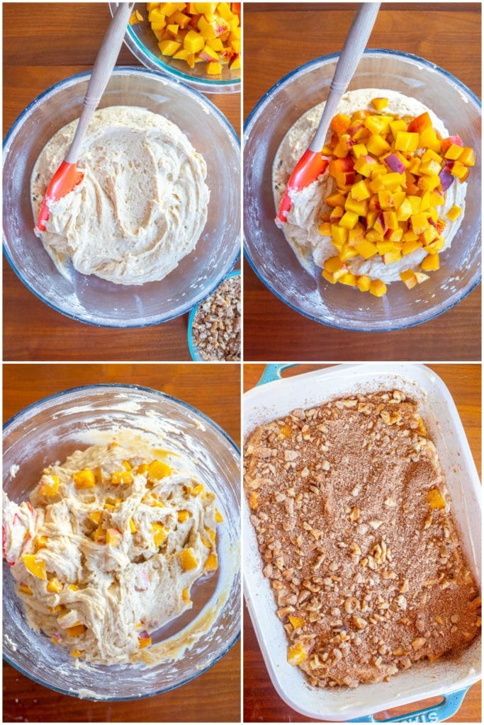 Photos showing how to make peach cake step by step