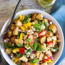 Spinach and White Bean Panzanella Salad with Basil Vinaigrette-image
